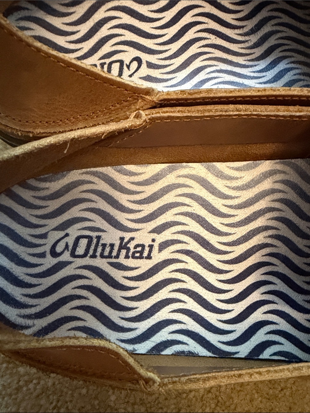 OluKai Tan/Brown Leather Slip-On Loafers - Picture 4 of 7